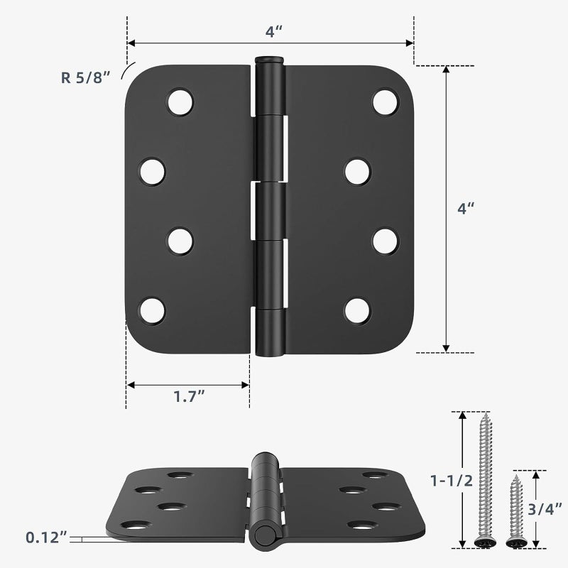 HOSOM 3 Pack Rounded Door Hinges 4 Inch 5/8'' Radius Corner, Matte Black Exterior & Interior Door Hinge for Entryway, Patio, Playhouse & More - Image 2